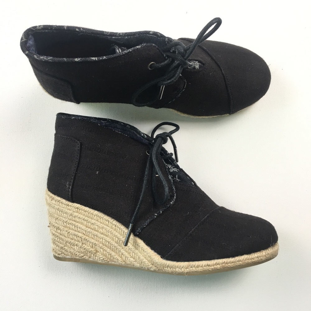 Toms Womens Espadrille Black Wedges 7.5 A59 - Picture 1 of 6